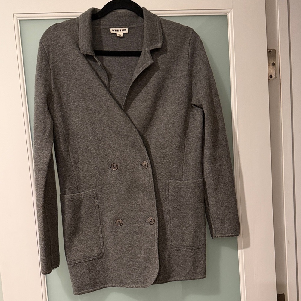 Whistles Charcoal Gray Women's Double-breasted Sweater Blazer